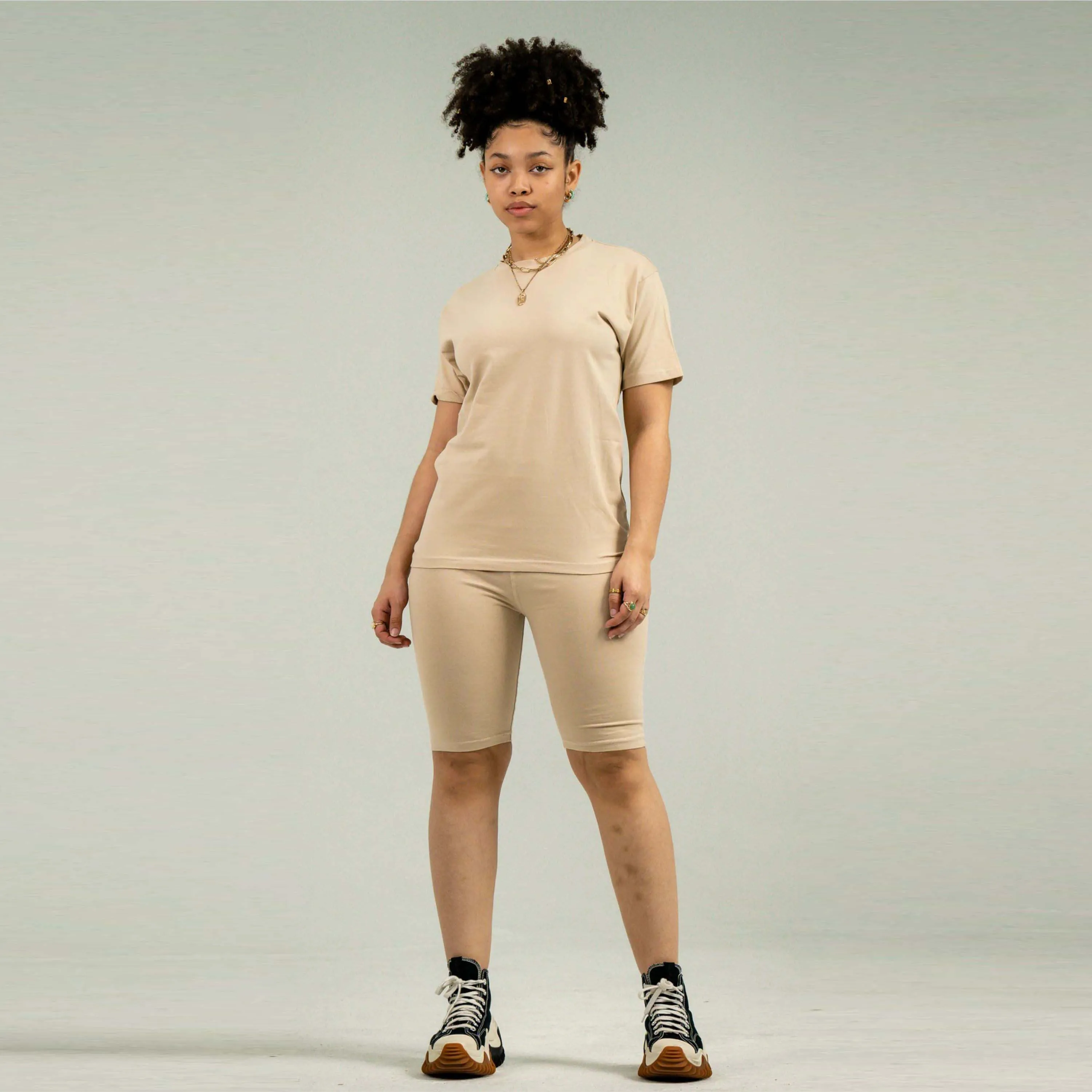 Women Two-Piece Matching Biker Shorts and T-Shirt Set Perfect