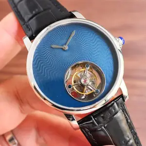 High-quality Business Casual Men's Mechanical Watch Blue Wave Pattern Dial Sapphire Crystal Crown Genuine Classic Retro Watches