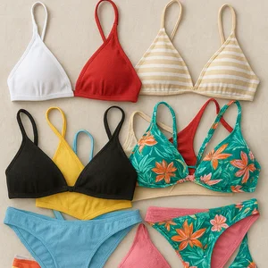 Customized Swimwear Beachwear Women Reversible Solid Two-Piece Halter Triangle Bikini Set Sexy Quick Dry Breathable