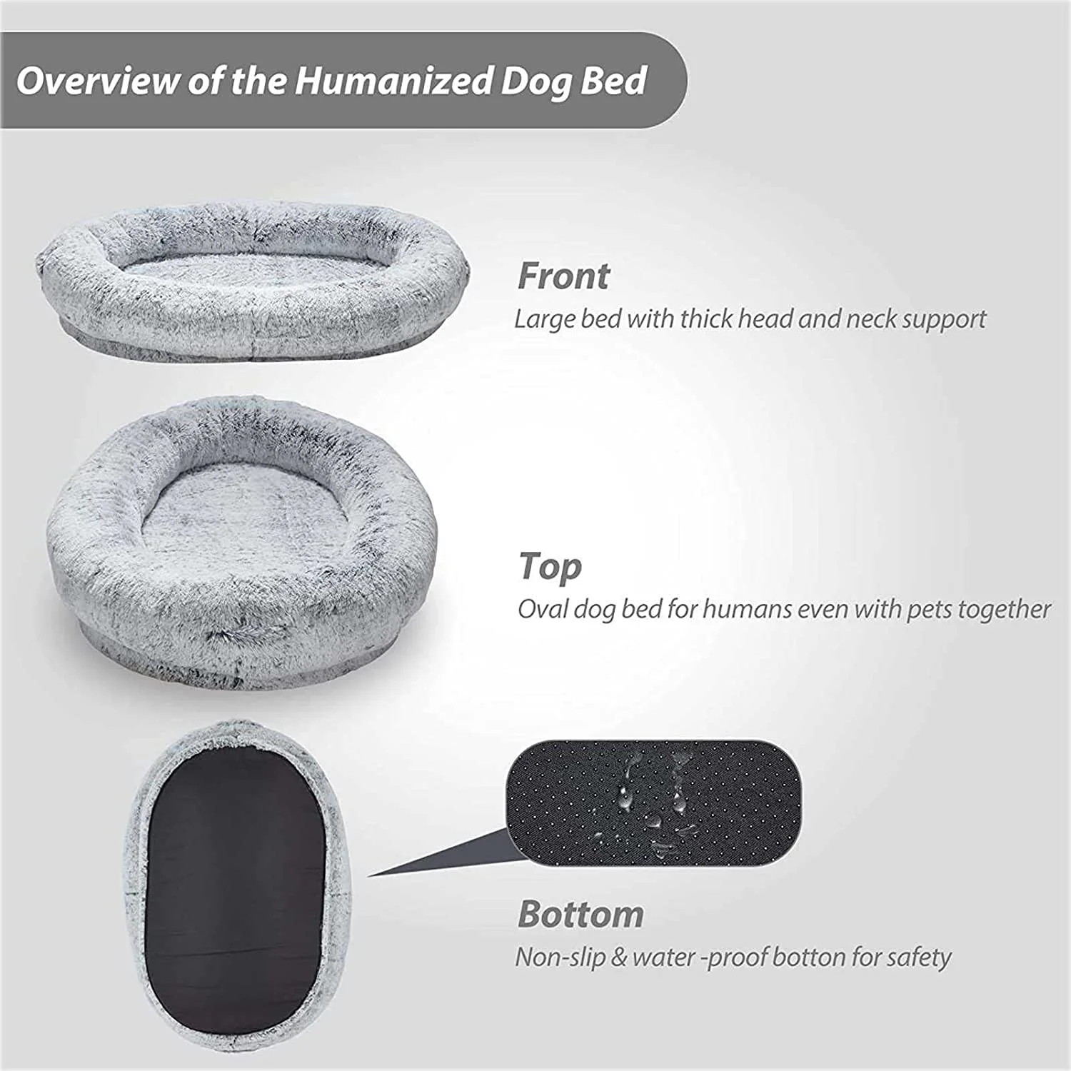 Shurui Wholesale Luxury Faux Fluffy Memory Foam Large Dog Bed Human