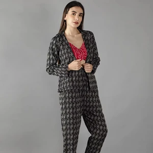 Black Beauty Katha Pant Suit with Pink Peacock Bhandej Bustier 3pc Set Clothing Manufacturers Custom  Available Big Size