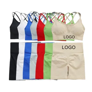 New Seamless Sportswear Bra Booty Shorts Scrunch Push up Women's Shorts Gym Fitness Yoga Set