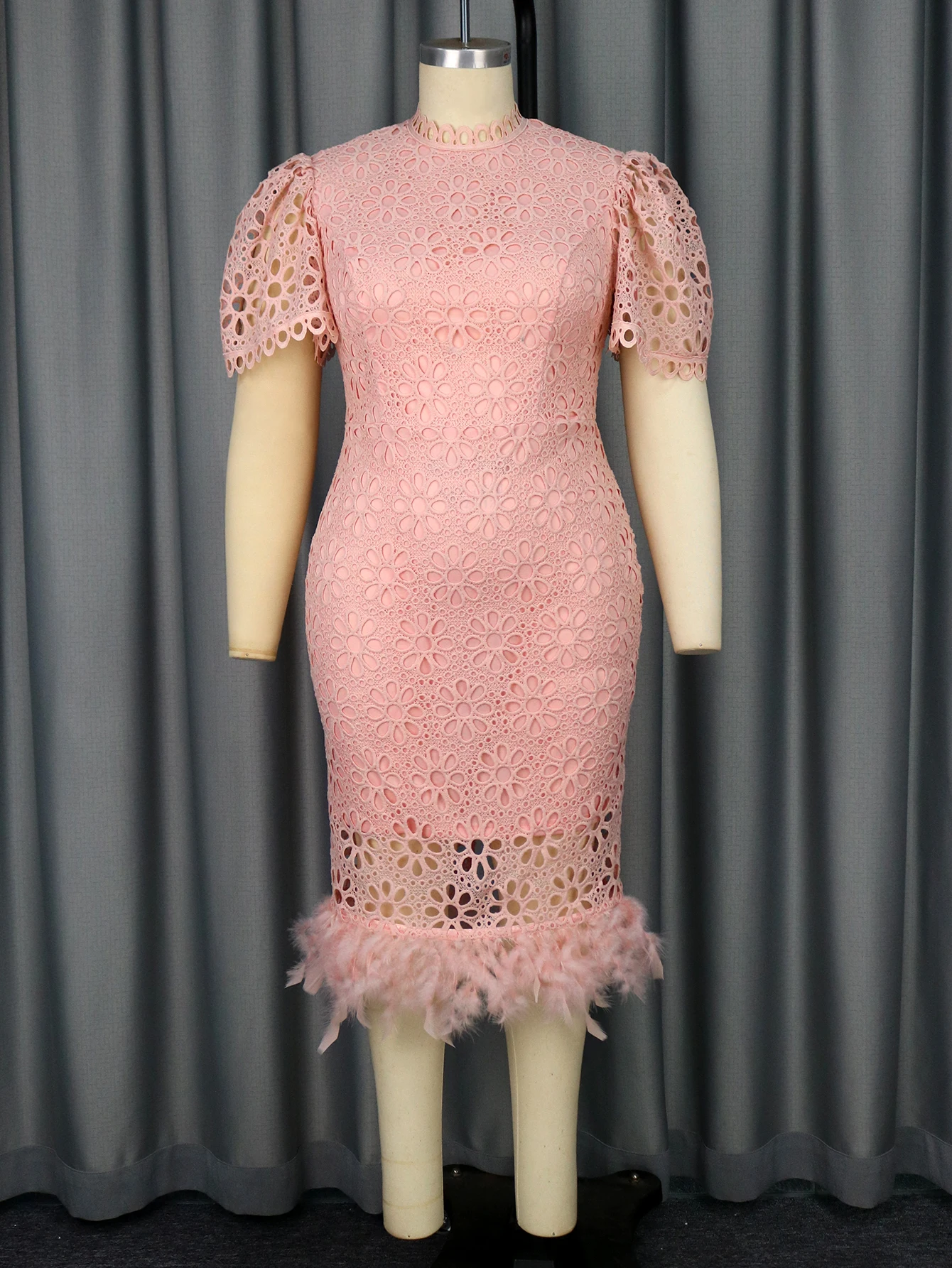 pink feather dress plus size Elegant Pink Sequin and Feather Evening Gown