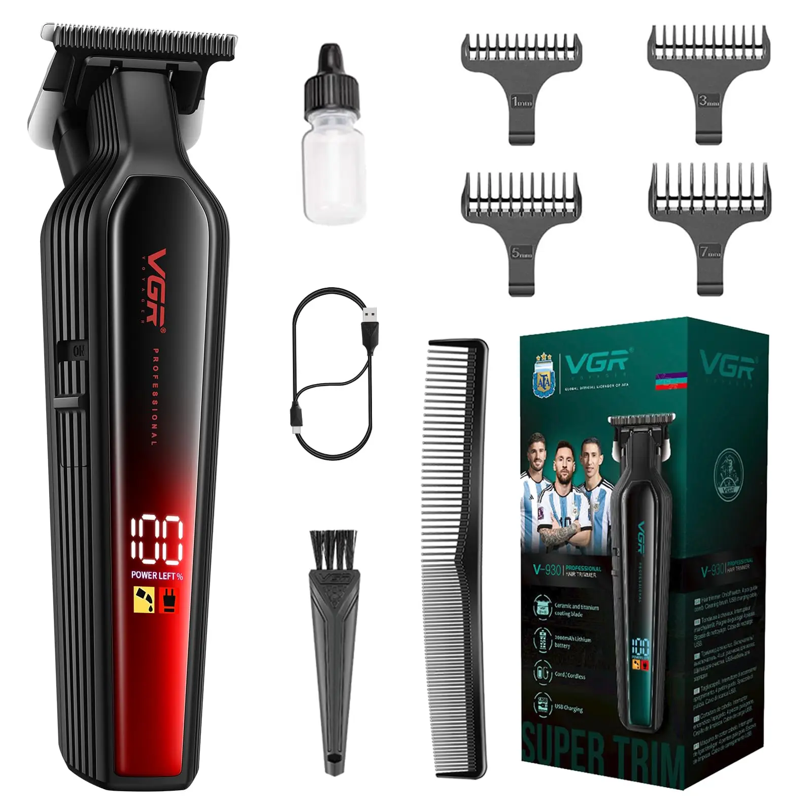 Tondeuses à cheveux professionnelles pour hommes en acier inoxydable, autonomie de 360 minutes, lames à écartement zéro, alimentées par batterie USB-C, tondeuses de barbier, US