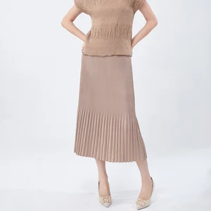High Quality Women's Pleated Skirt Elastic Design Mid-Length Fashionable Miyake Skirt