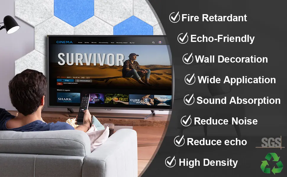 12 Pack Blue Self-Adhesive Hexagon Acoustic Panels Soundproof Wall Office Ceiling Door High Quality Pet Felt Acoustic Panel details