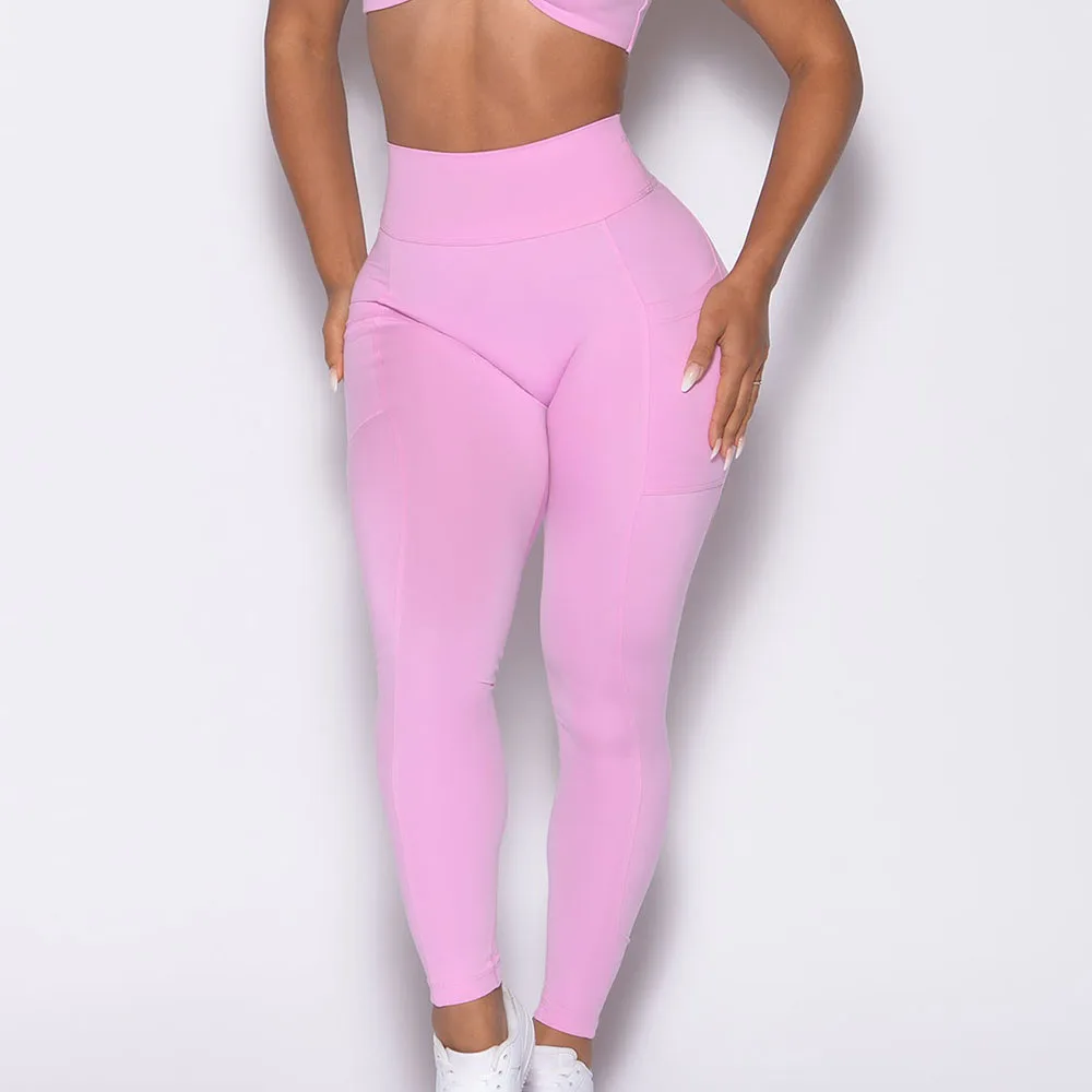 Latest Custom Pink Elastic Waist Define Leggings High Waist Active Wear Leggings Quick Dry And Breathable Gym Leggings For Women