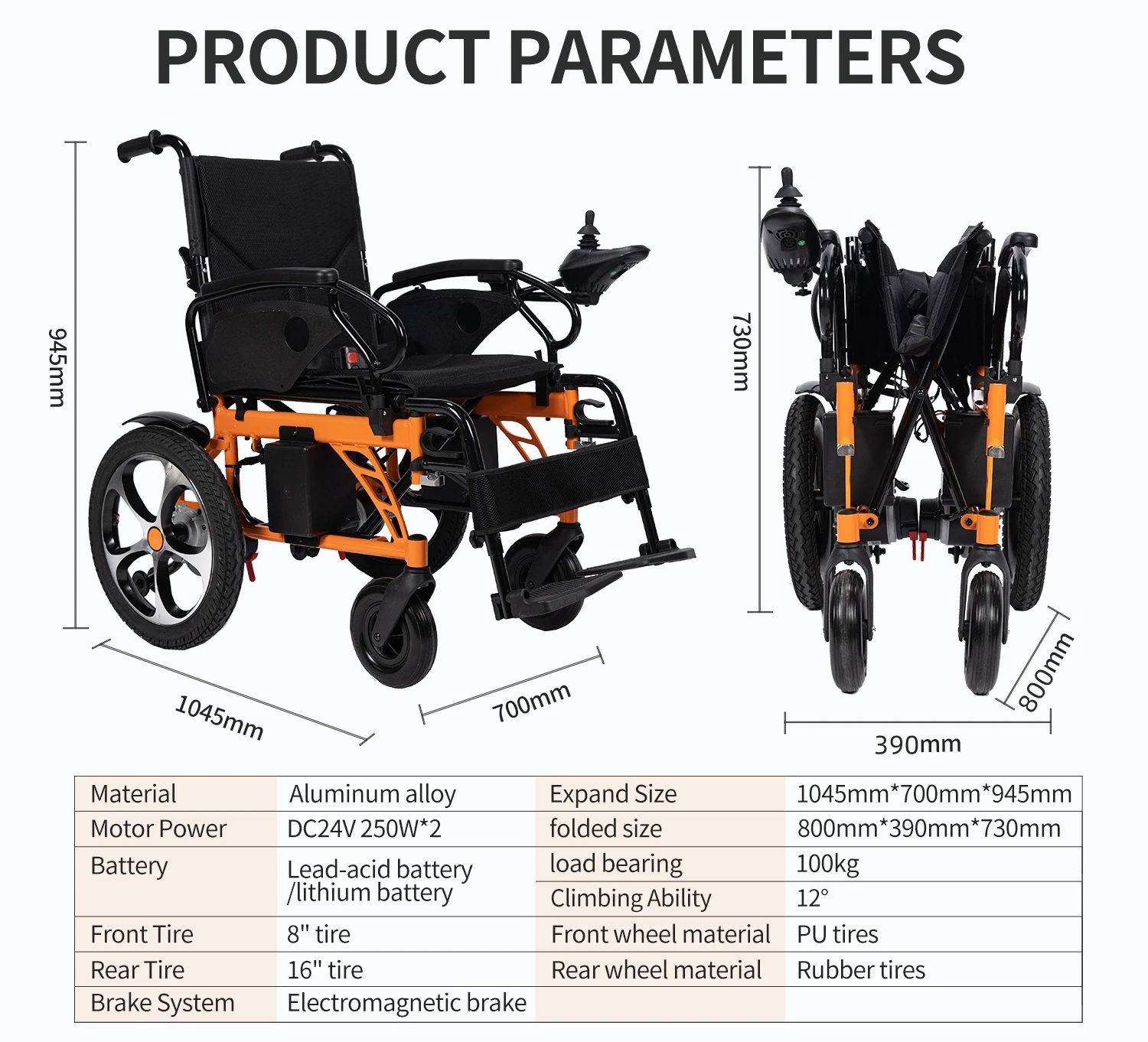 Heabens 0060 Folding Powerchairs Portable Electric Chairs Light Electric Wheelchair For Cerebral