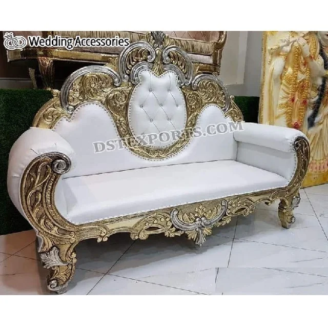 Luxury Loveseat Wedding High Back Throne Sofa Stylish White Gold ...