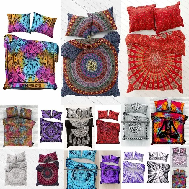 Комплект пододеяльника с изображением королевы павлина и мандалы, Красивый хлопковый двусторонний стеганый чехол с подушкой и одеялом королевского размера