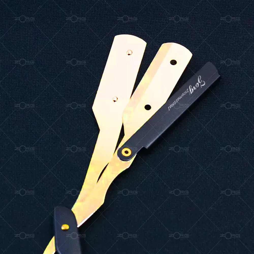 Straight Razor Black Gold Metal Barber Slide Salon Manual Shaver Double