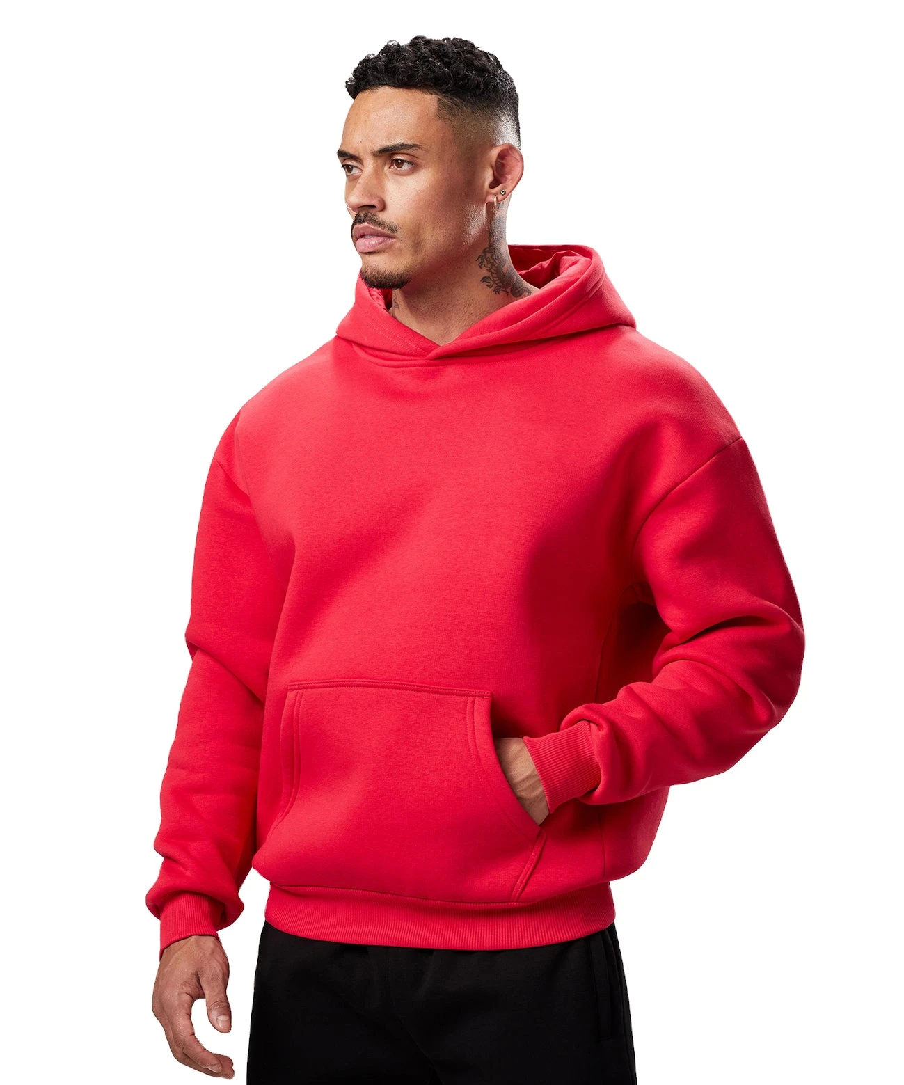 Wholesale Customized Men's Red Color Thermal Hoodies High Quality Drop Shoulder Breathable Mens Hoodies