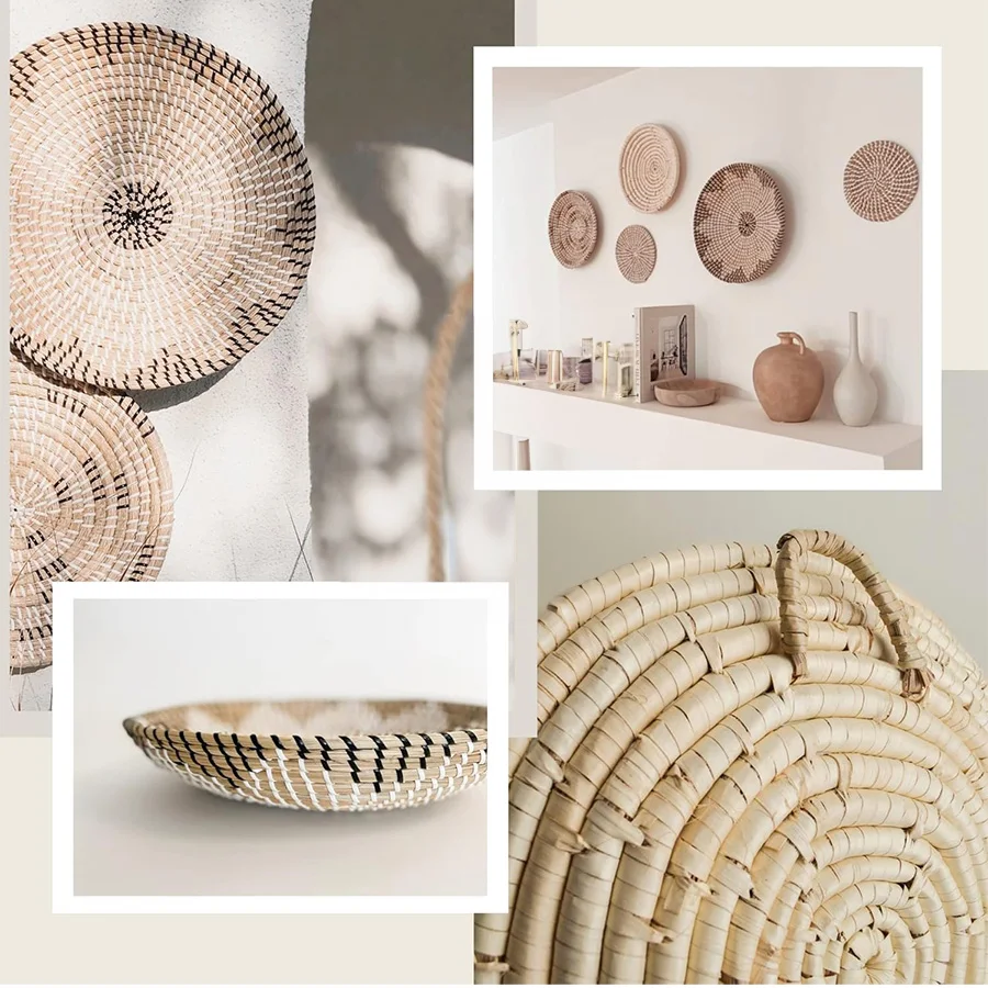 Set Of Boho Style Natural Seagrass And Rattan Corn Husk Wall Hanging ...