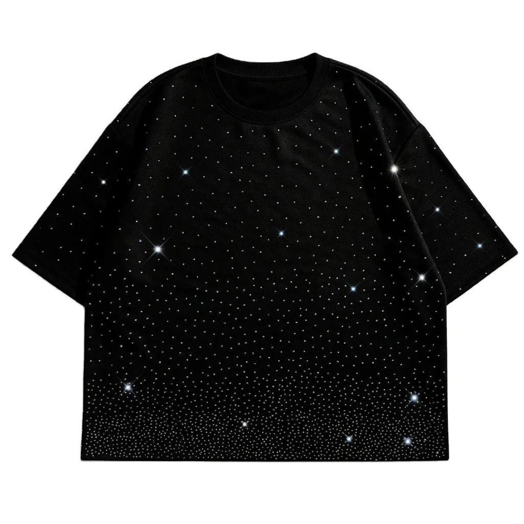 Glory Custom Acid Wash Rhinestone Heavy Weight T Shirt 100% Cotton Soft Breathable Fabric Hip Hop T Shirt Design For Unisex Wear