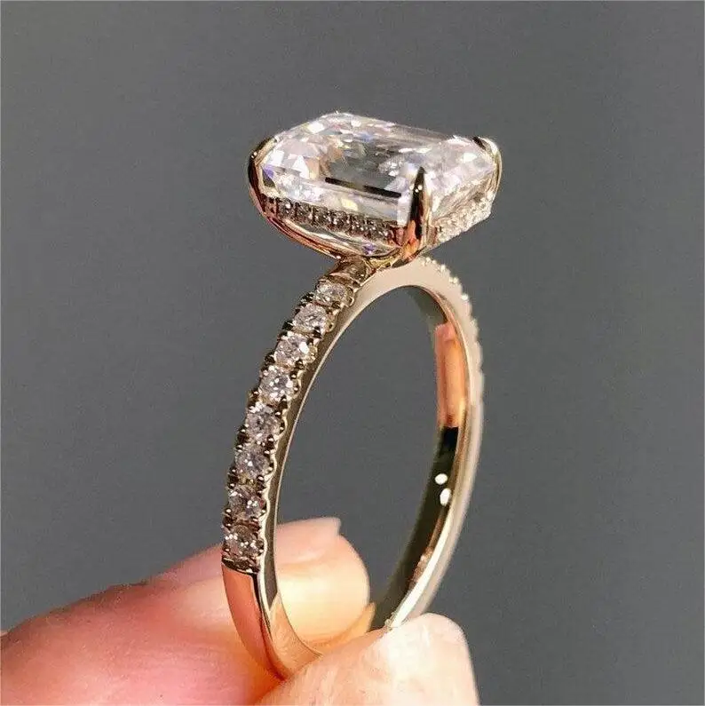 Factory Custom Gia Igi Certified Vvs Cvd Lab Grown Made Diamond 10k 14k 18k Gold Emerald Cut Engagement Ring 12 3 Carat 2ct