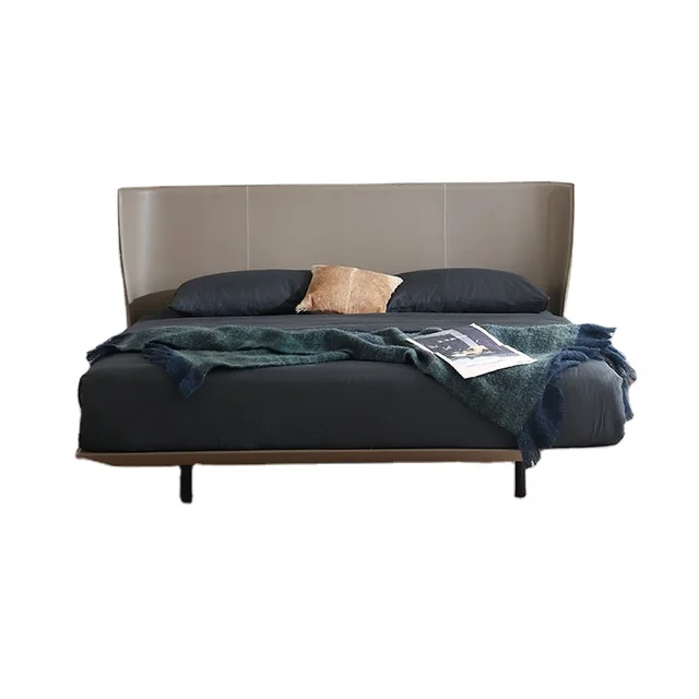 Modern minimalist bed with saddle leather
