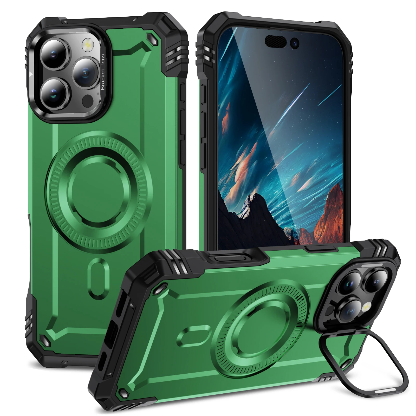 Fashion Cool Metal Camera Frame and Kickstand Wireless Charging Magnetic Bracket Phone Case for iphone 16 Plus Pro Max 15 14 13