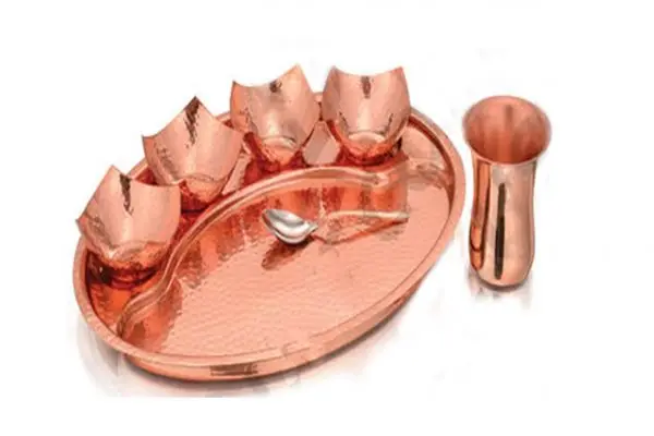 king International Copper Dinner Set of 5pcs 1 Plate 1 Glass 1 Spoon 2 Curry Bowl Architectural/Ornamental Corrosion Resistance