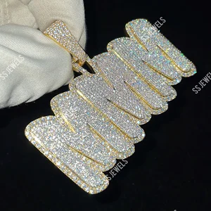 S925 VVS D Lab Grown Diamond Initial Name Pendant Trendy Style Custom Full Iced Out Letter Chain Rhodium Plated for Men & Women