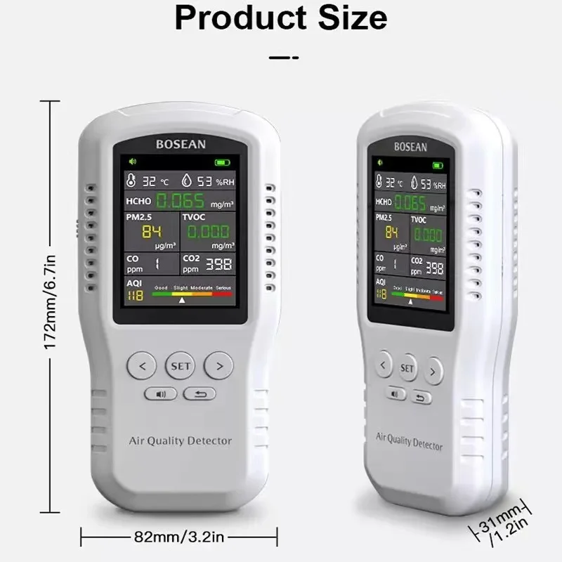 Tz01 Pro 8 In 1 Air Quality Detector Tvoc Hcho Pm2.5 Co Co2 Aqi Handheld Gas Analyzer Desktop
