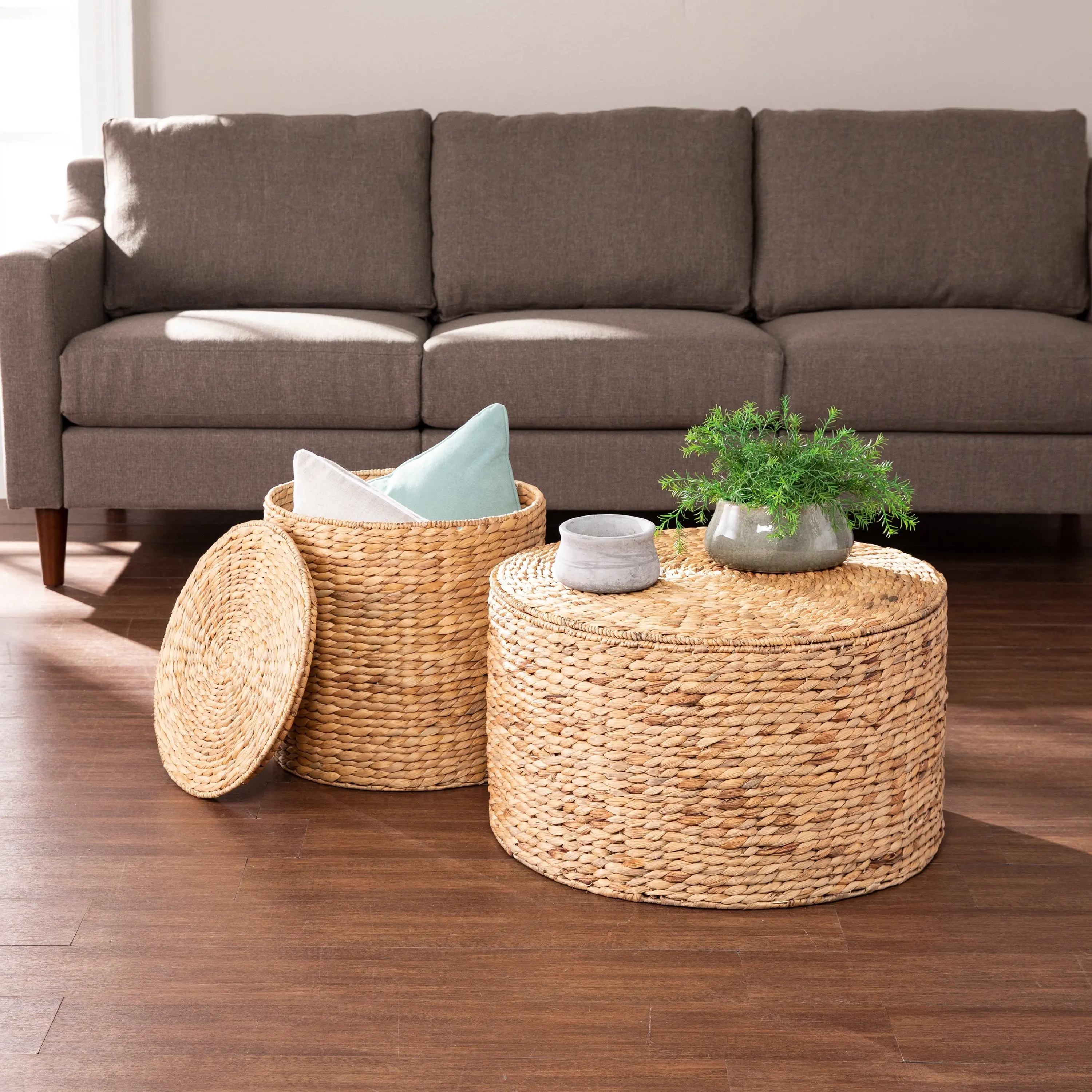 Handmade Water Hyacinth Coffee Table & Chair Set - Eco-friendly