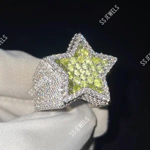 Customizable 925 Silver Rhodium Plated Champion Ring Full Iced Moissanite Star Shape Prong Setting Hip Hop Style Men's Ring