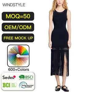 ODM/OEM Summer Dresses New Fashionable Sleeveless Long Dresses French Design with Hollow Braided Tassel Women Clothing