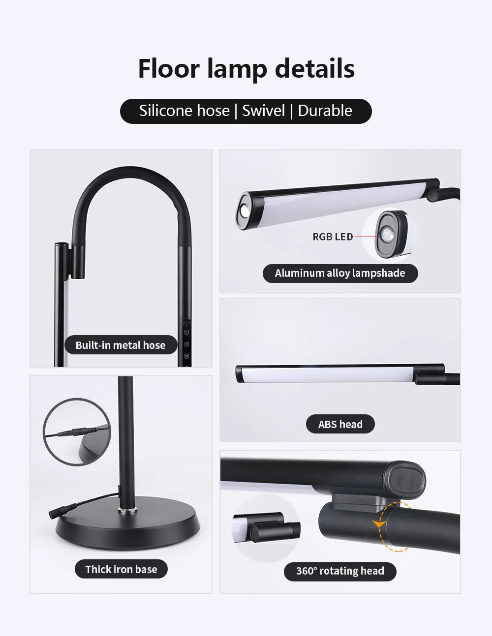 12vLED Floor Lamp，With Infrared Remote Control and Touch Control Adjustable Brightness Energy Saving Modern Design Floor Lamp