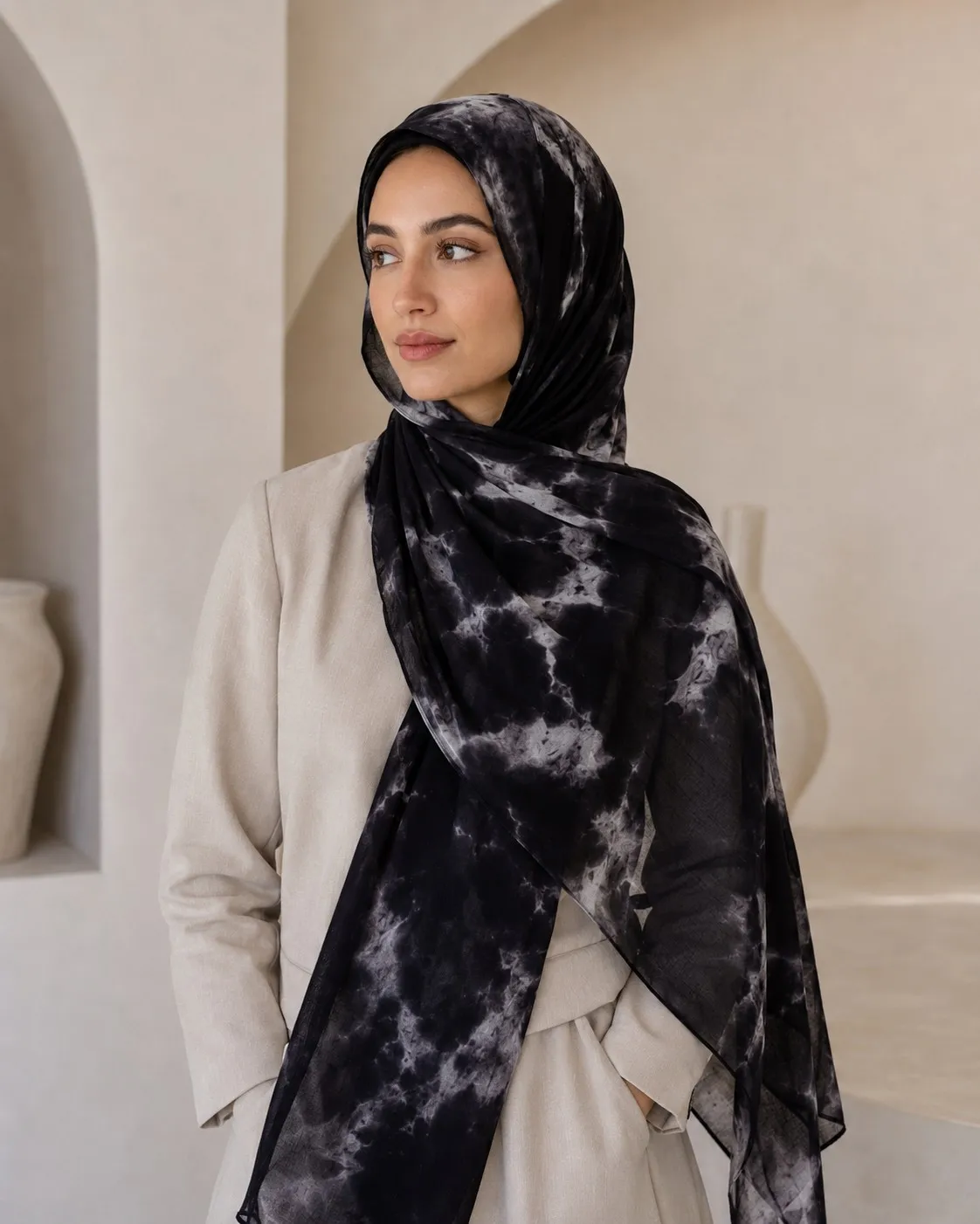 Custom Printed Modal Hijab Tie-Dye Noir view 4