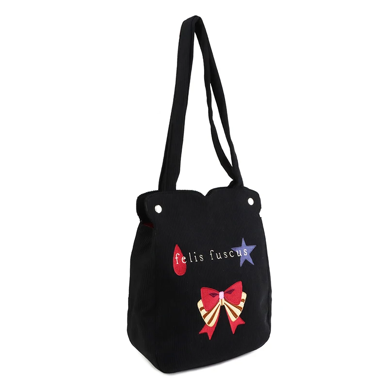 Eco Friendly Reusable Girls Small Trendy Corduroy Tote Bag Shopping Shoulder Bags With Printed Logo