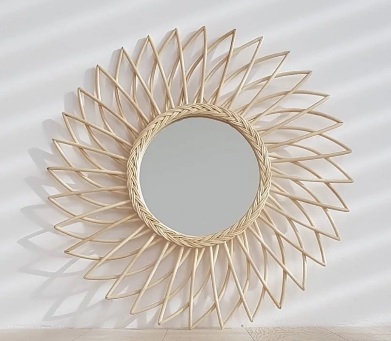 Boho Wall Decorative Handmade Rattan Cane Mirror Wicker Art Arch Cane ...