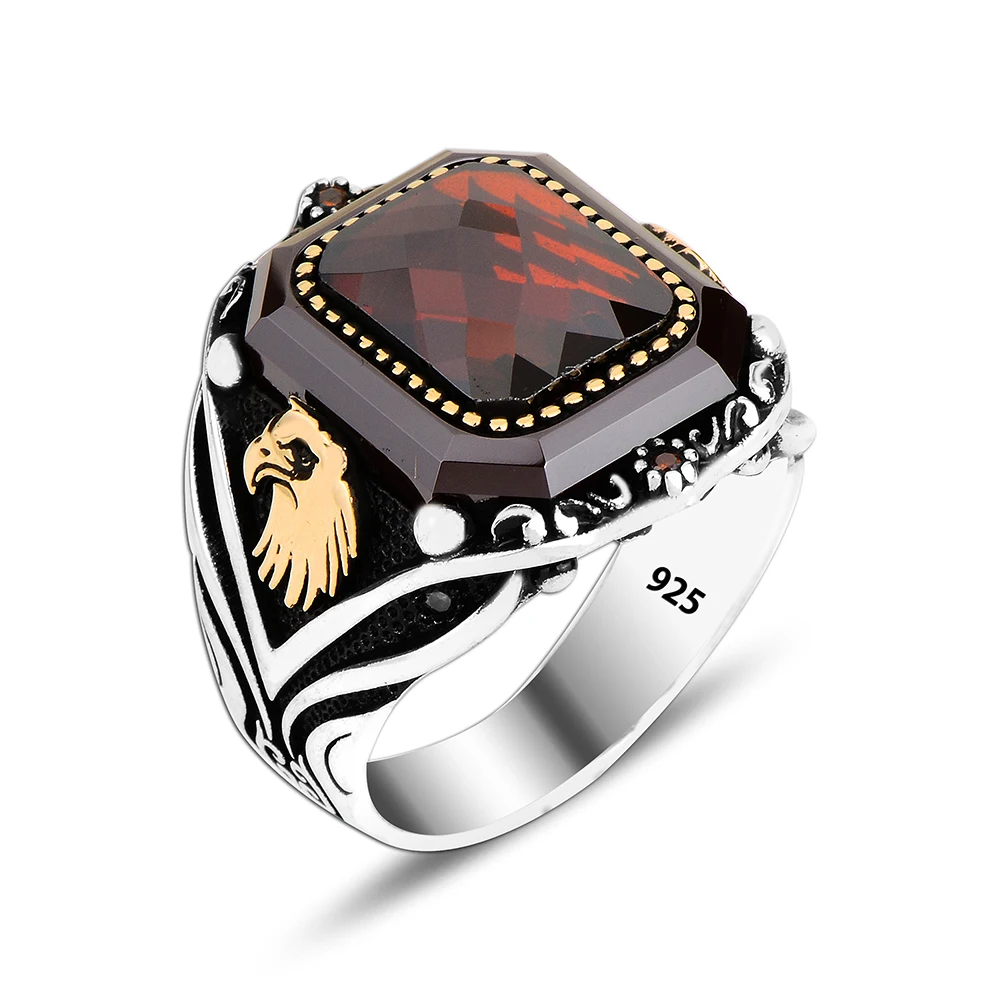 Red Stone Luxury Men Ring 925 Silver Jewelry Wholesale Silver