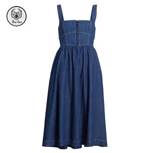 Women's Fashionable Casual A-Line Denim Dress Sleeveless Western Boutique Style Custom Dress for Summer Wholesale