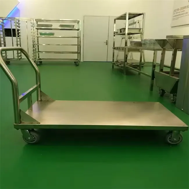 SUS 304 stainless steel trolley flatbed truck for slaughterhouse warehouse transportation
