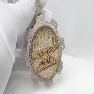 Custom Made Big Moissanite Hip Hop Pendant Yellow Gold Plated Pendant Two Tone Diamond Jewelry GRA Certified Moissanite Jewelry