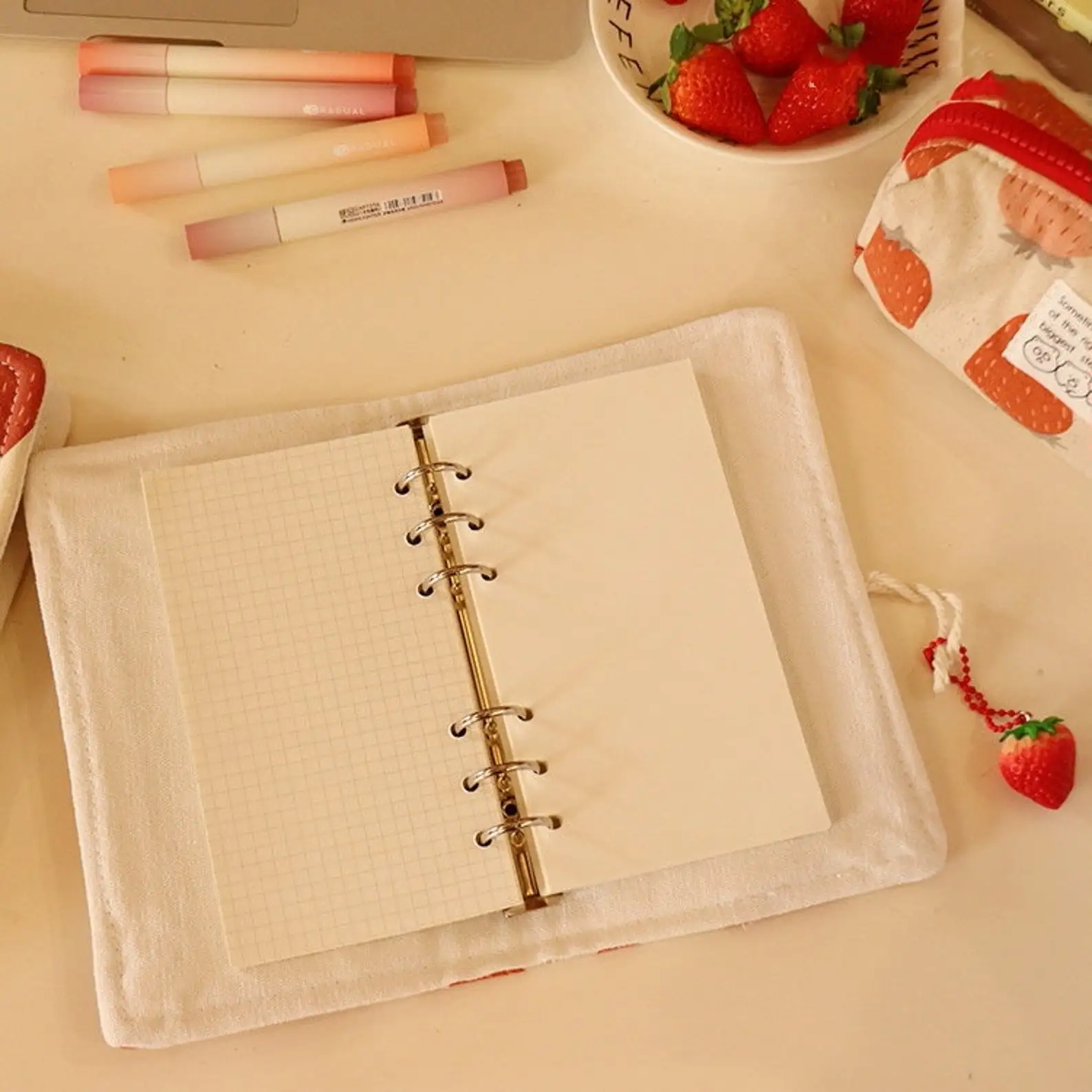 Custom Printing Strawberry Handmade Fabric Notebook Suitable for Students Diary A5/A6 Size Exquisite Embroidery Thread Bound