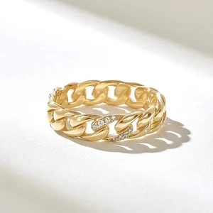 18k Gold Lab Grown Diamond Pave Solo Chain Ring for Unisex Vintage Style for Certified Prong Set for Weddings and Parties