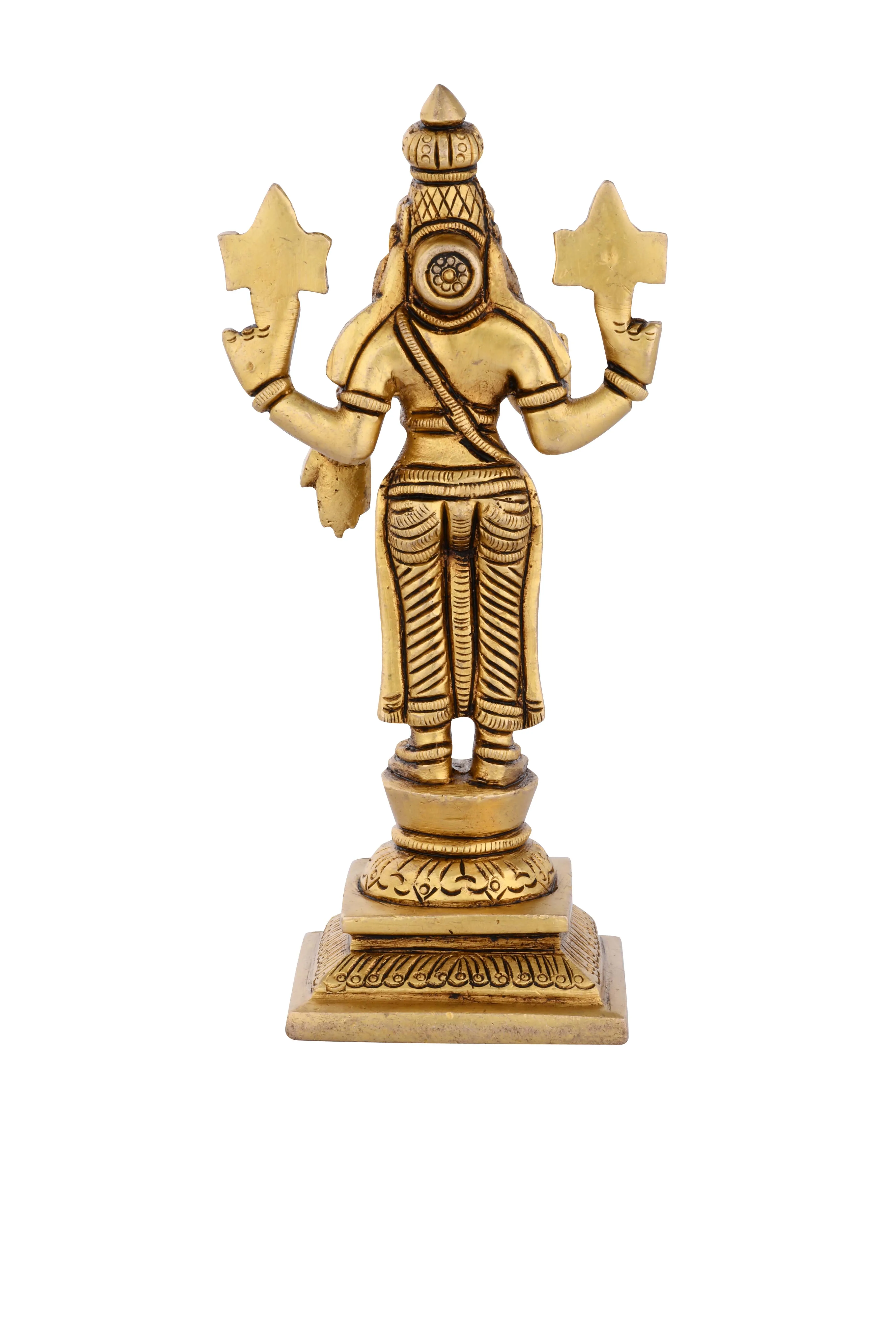 Brass Narasimha Dev Handcrafted Statue 15.2 cm Traditional Hindu Deity Idol Polished 580 gm Standing Devotee