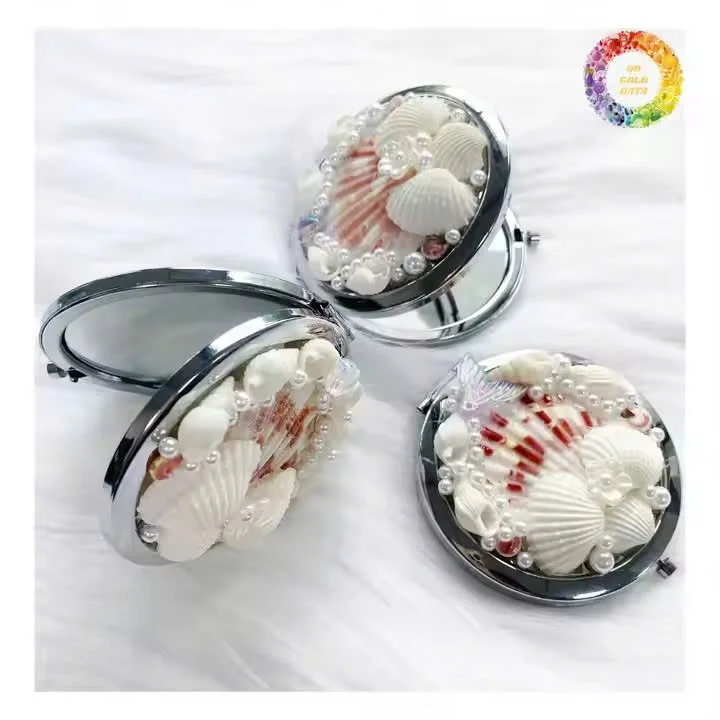 手作りオーシャンウィスパーマーメイドシェルミラー真珠付きレース