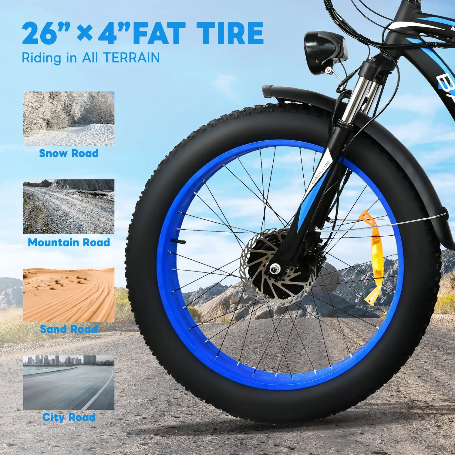 BAOLUJIE PLJ-2602 26\" Fat Tire Electric Mountain Bike 2000W Dual Motors 48V 20Ah Central Lithium Battery 60km Range