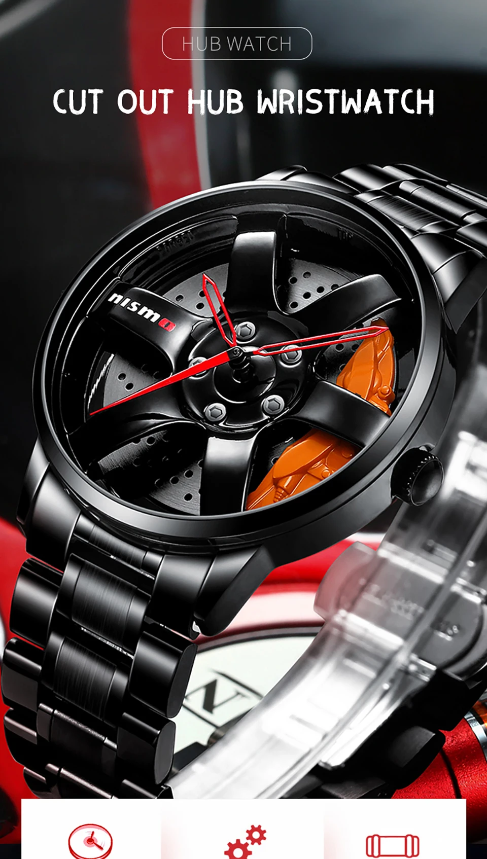 Original 3d Official Rim Watch High Quality Wholesale Wheel Watches Quartz Waterproof Wrist Car