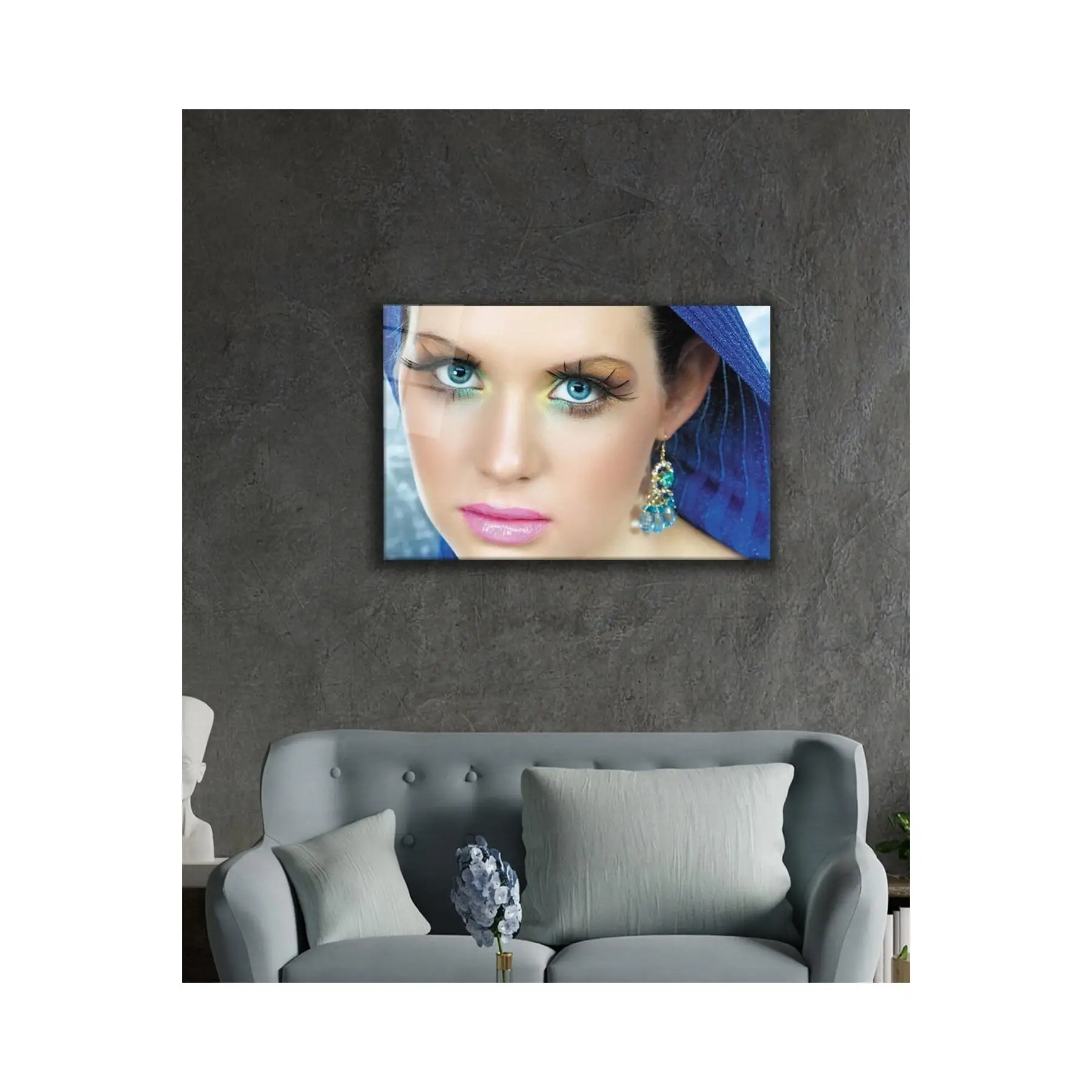 Женщины синий цвет глаз Макияж стеклянный стол 36x23 цветные