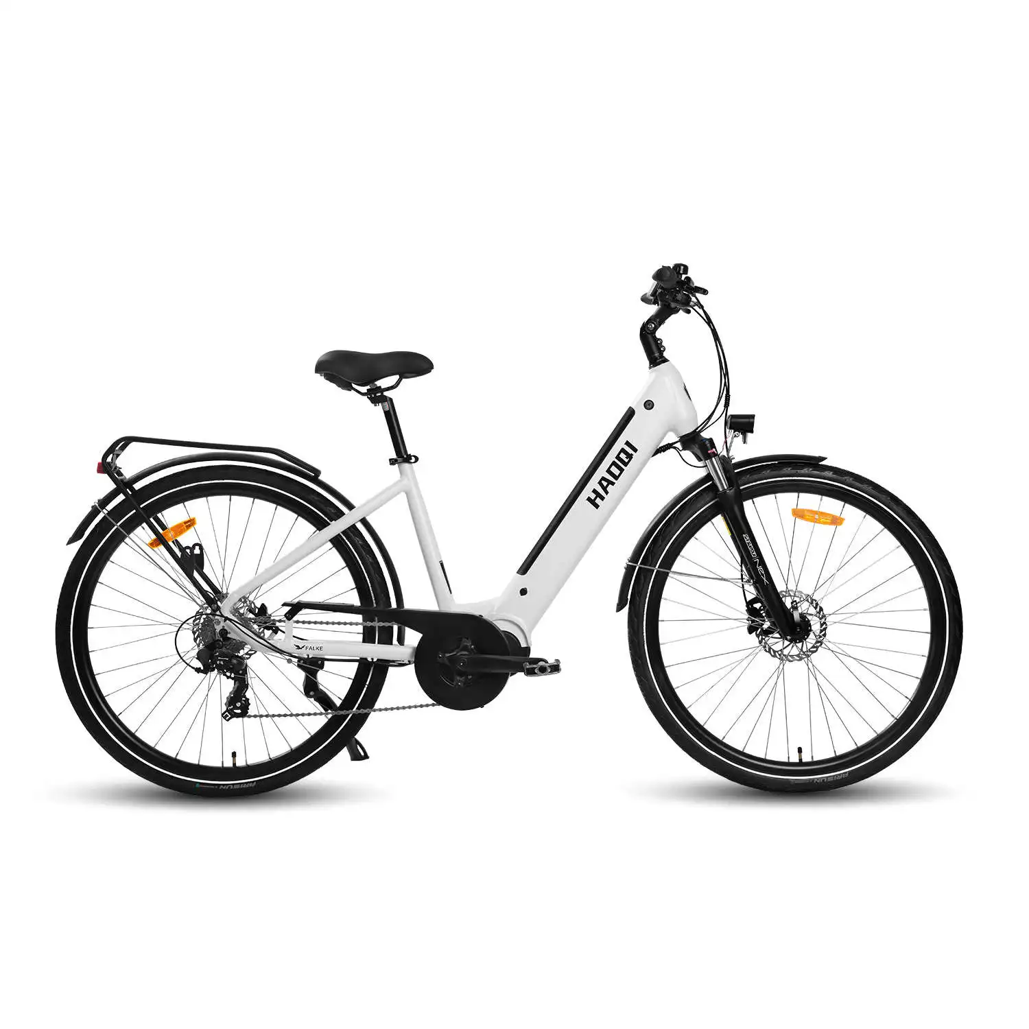 HAOQI Falke Step Thru Electric City Bike 250W 48V 15Ah Integrated Battery 50km Range with Central and Rear Hub Motors