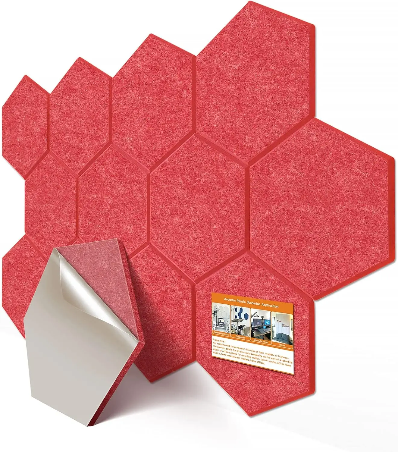 Self-Adhesive 30*30cm Red Hexagon Acoustic Panels Soundproof Wall Office Ceiling & Door for Living Room for Home Office Use factory