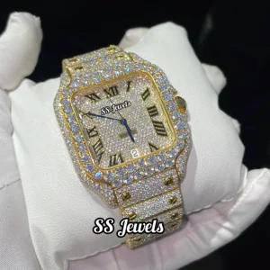 Best Selling Luxury ETA Automatic Business Analog Glass Dial Watch Handmade Lab Diamond Set Gold Plating Hip Hop Style 41mm 20mm
