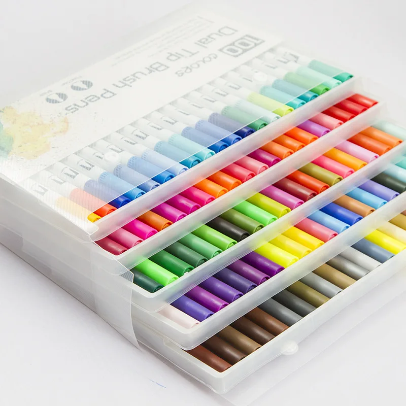 Dual Tip Brush Pen Art Set 100 Colors for Creative Drawing