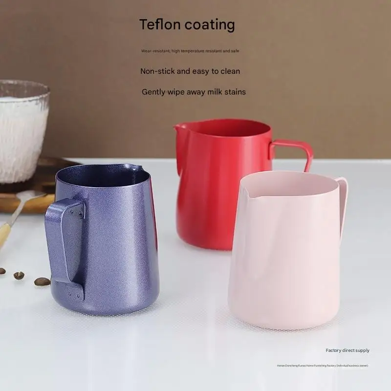 Milk Cup 304 Stainless Steel Milk Jar Pointed Mouth Flower Jar Round Mouth Milk Foam Pot with Scale Large Capacity Cup