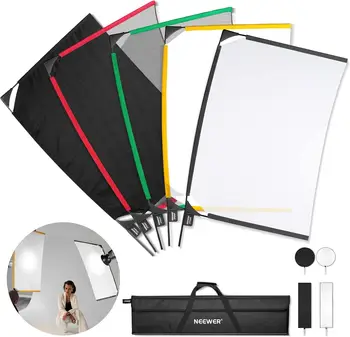 NEEWER Foldable Scrim Flag Kit, 24x36in/60x90cm 5 in 1 Photography Flag Panel Lighting Reflector Diffuser Light Modifier Shaper