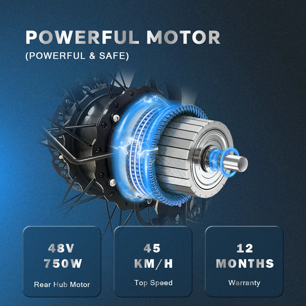DrVetion CT20 Electric Fat Bike 48V 750W up to 45km/h 250W Rear Hub Motor Aluminum Frame 60km Range