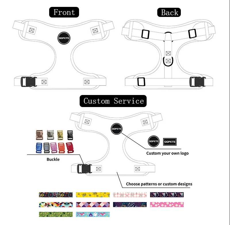 Custom Luxury Designer Sublimation Pattern Print Logo Air Mesh Soft Neoprene No Pull Adjustable Pet Vest Cat Dog Harness for Dog